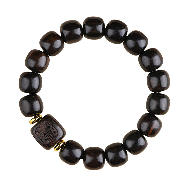 Pulsera de equilibrio de la suerte y el tesoro, cuentas de barril de madera de ébano tibetano, Buddha Stones