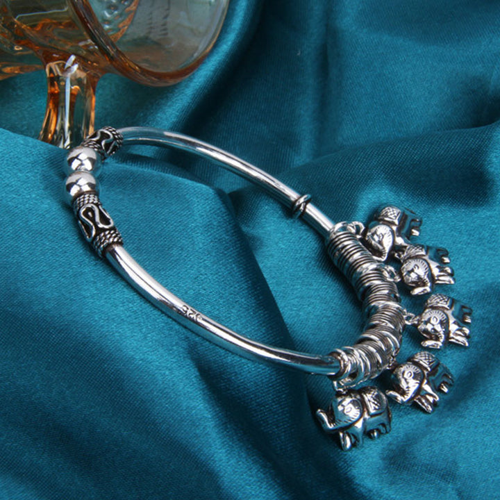 Brazalete de pulsera de fuerza de elefante de plata de ley 925 con Buddha Stones