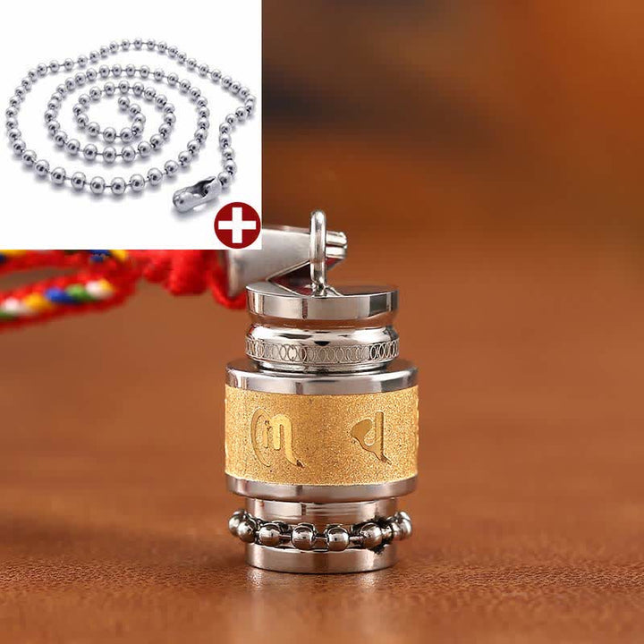 Buddha Stones Tíbet Om Mani Padme Hum Shurangama Mantra Titanio Acero Sabiduría Amuleto Collar Colgante - 1,2 cm x 1,8 cm - Oro - Cadena de cuentas y cuerdas de colores - image 5