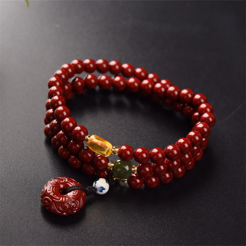 Pulsera tibetana de cinabrio con hebilla de la paz, Triple envoltura, bendición, Mala