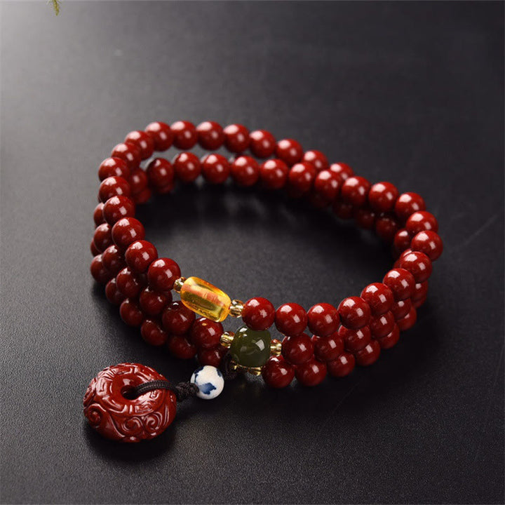 Pulsera tibetana de cinabrio con hebilla de la paz, Triple envoltura, bendición, Mala
