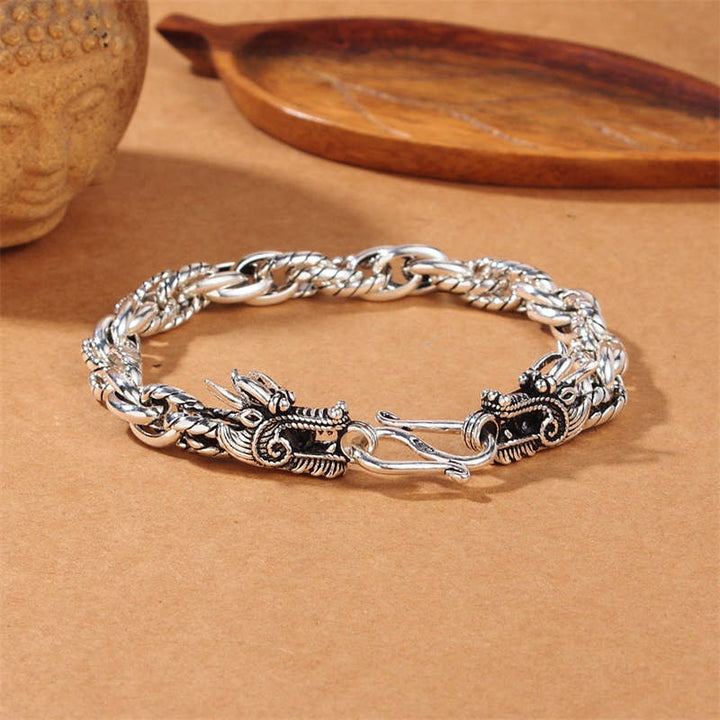 Pulsera de protección de la suerte del dragón de plata de ley 925 con Buddha Stones