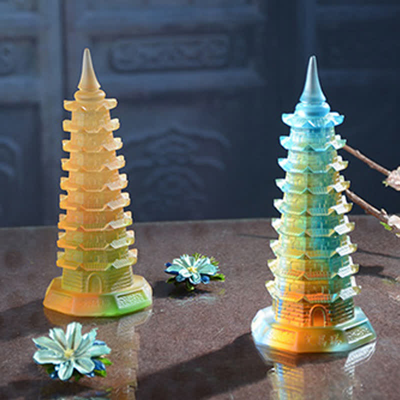 Feng Shui Wenchang Torre hecha a mano Liuli Crystal Pagoda Pieza de arte Suerte Decoración de la oficina en el hogar