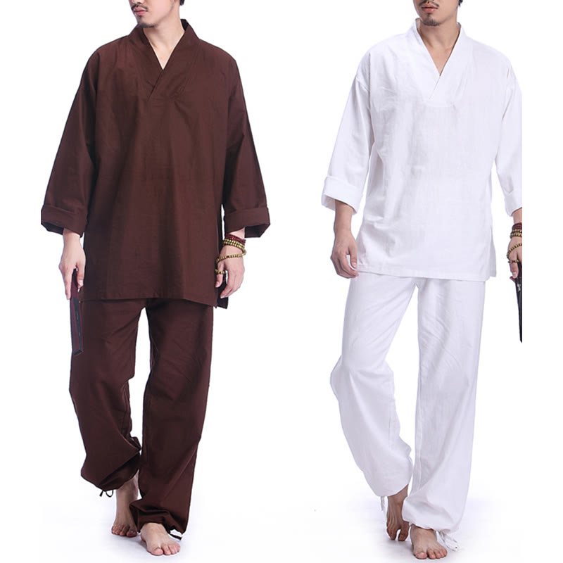 Conjunto de ropa de yoga para hombre con cuello en V, diseño de algodón y lino con Buddha Stones para meditación y oración - image 19