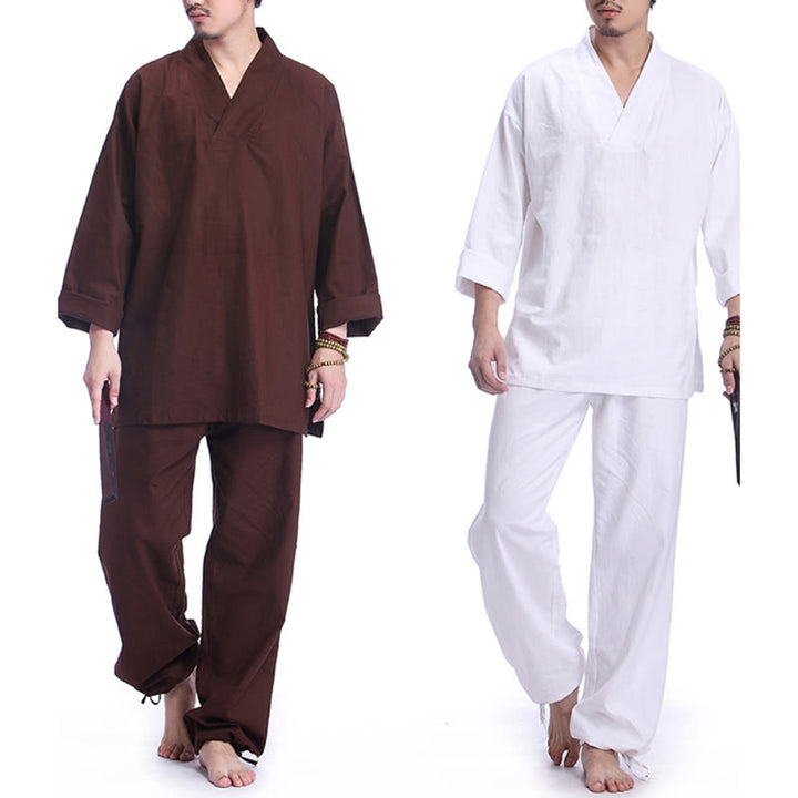 Conjunto de ropa de yoga para hombre con cuello en V, diseño de algodón y lino con Buddha Stones para meditación y oración - image 19