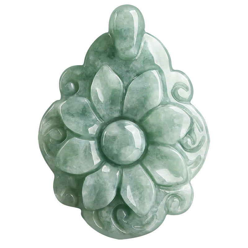 Colgante de collar de la suerte con diseño de flores de Kalanchoe blossfeldiana de Jade Natural con Buddha Stones