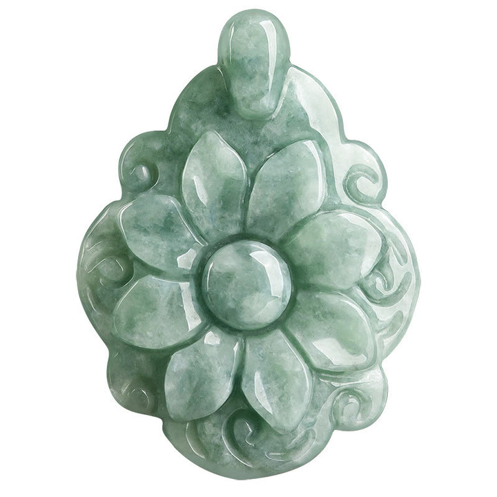 Colgante de collar de la suerte con diseño de flores de Kalanchoe blossfeldiana de Jade Natural con Buddha Stones