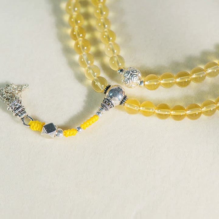 108 cuentas Mala de plata de ley 925, citrino Natural, ágata roja, Jade blanco, pulsera con dijes de prosperidad