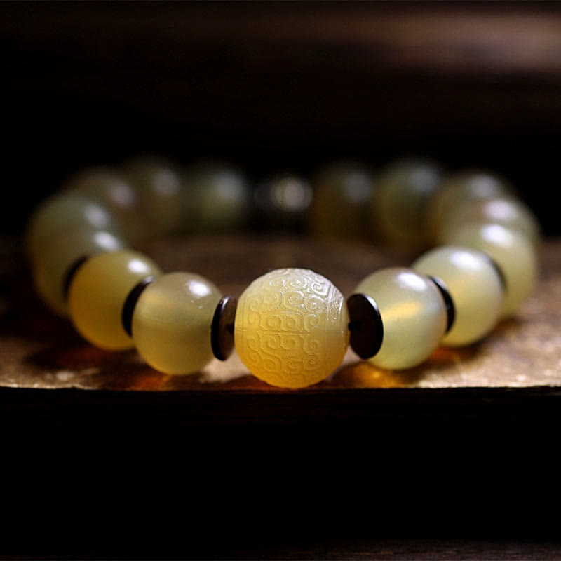 Pulsera auspiciosa hecha a mano con Buddha Stones , cuerno de oveja tibetano, Om Mani Padme Hum