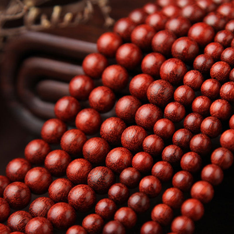 Pulsera de meditación Mala con 108 cuentas de sándalo rojo de hoja pequeña tibetana de Buddha Stones