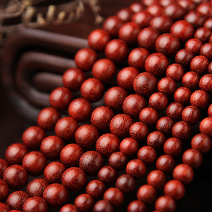 Pulsera de meditación Mala con 108 cuentas de sándalo rojo de hoja pequeña tibetana de Buddha Stones