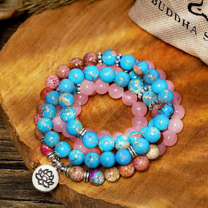 Buddha Stones Tibetano Púrpura Miano Real Bead Harmony Lotus Mala