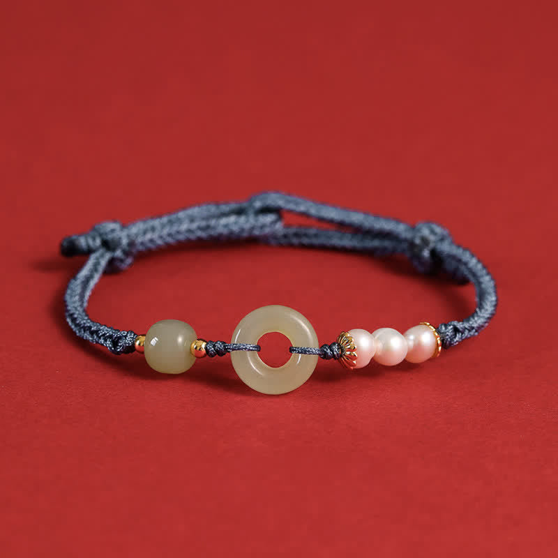 Pulsera de la suerte con hebilla de la paz y perlas de jade hetiano natural de Buddha Stones