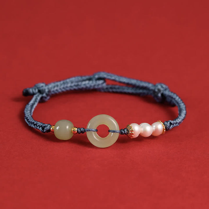 Pulsera de la suerte con hebilla de la paz y perlas de jade hetiano natural de Buddha Stones