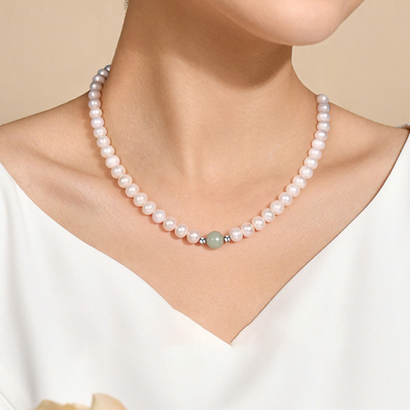 Collar curativo de jade y perlas naturales de plata de ley 925 con Buddha Stones , pendientes con caja de regalo