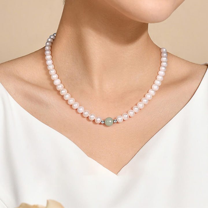 Collar curativo de jade y perlas naturales de plata de ley 925 con Buddha Stones , pendientes con caja de regalo