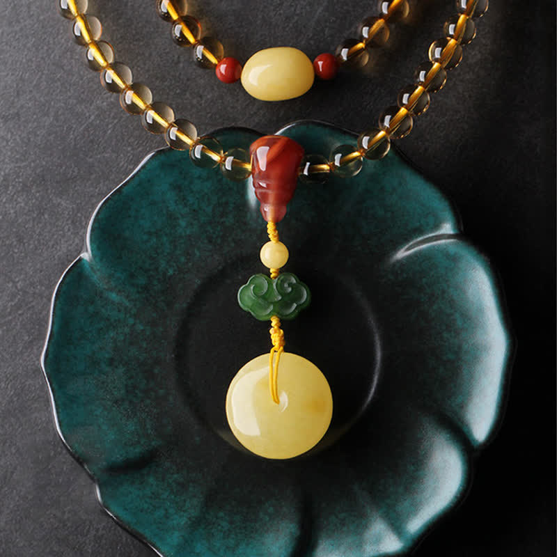 108 cuentas de Mala, citrino Natural, ámbar, hebilla de la paz, ágata roja, pulsera de protección PiXiu