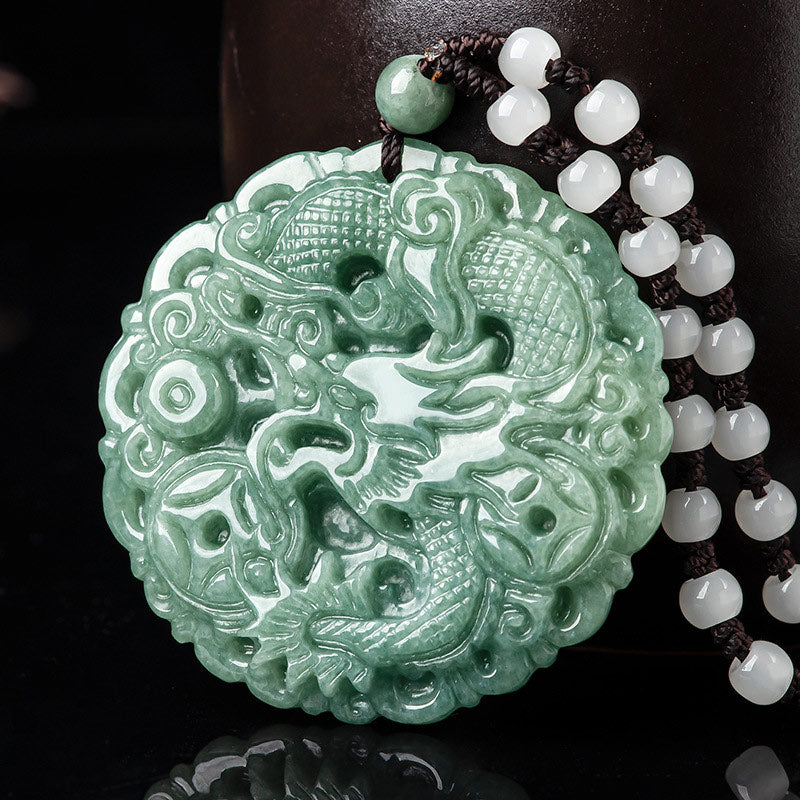 Buddha Stones Dragón del Zodíaco Chino Jade Fortuna Collar Colgante de Cadena - Jade - image 1