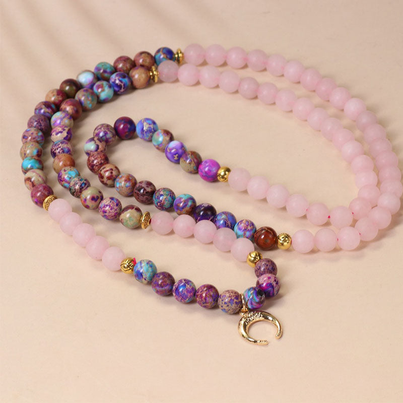 Pulsera curativa Mala de cristal rosa real Miano con 108 Buddha Stones