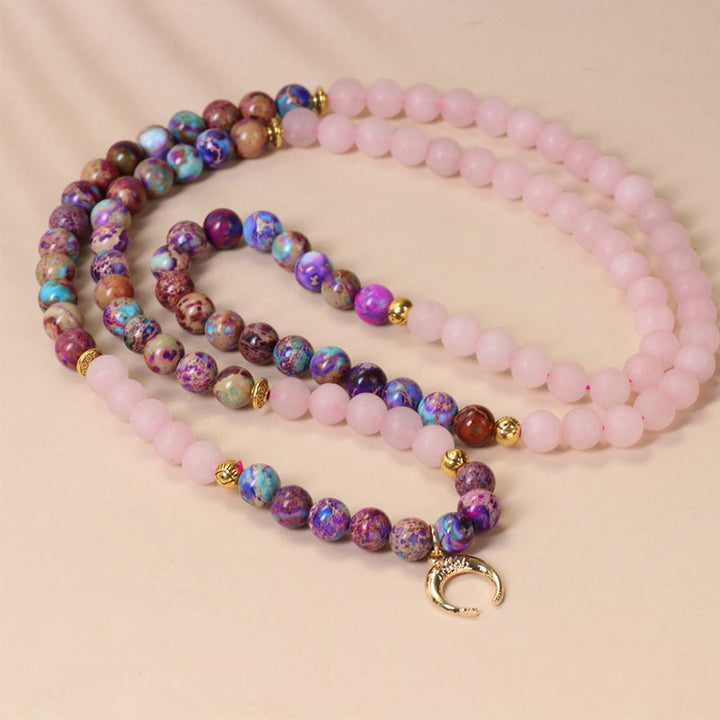 Pulsera curativa Mala de cristal rosa real Miano con 108 Buddha Stones