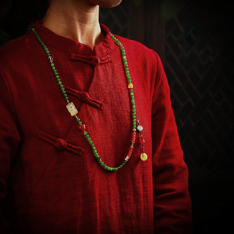 Buddha Stones 108 cuentas Mala cian Jade ágata roja pulsera de la suerte de Buda sonriente