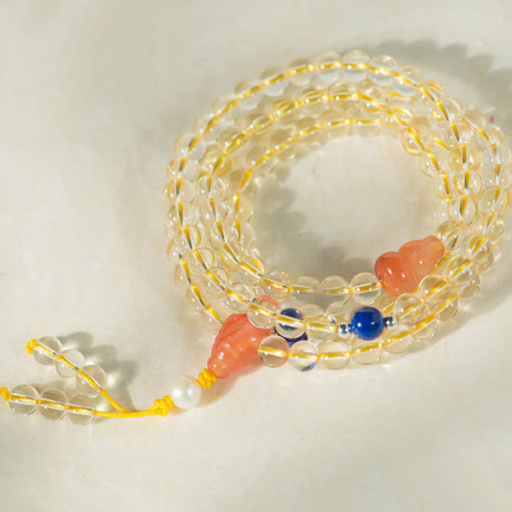 108 cuentas Mala de plata de ley 925, citrino Natural, ágata roja, Jade blanco, pulsera con dijes de prosperidad