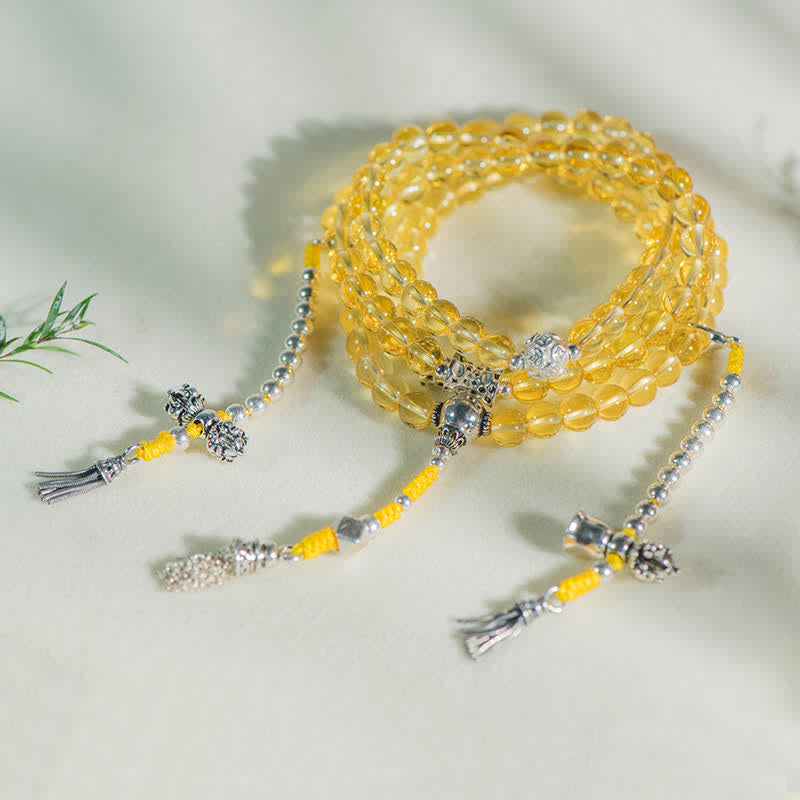 108 cuentas Mala de plata de ley 925, citrino Natural, ágata roja, Jade blanco, pulsera con dijes de prosperidad