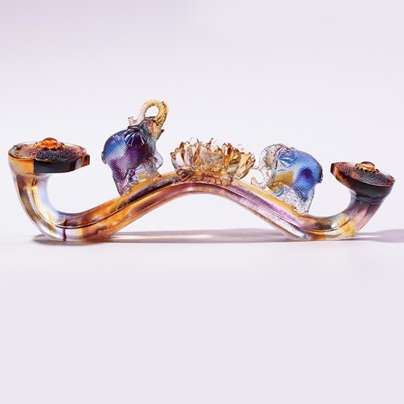 Decoración del hogar hecha a mano de Liuli Crystal Ruyi Elephant Art Piece con base de cristal