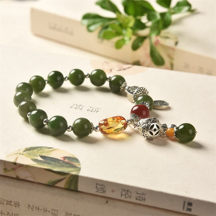 Pulsera de éxito de ámbar y calabaza de jade cian hetiano de plata de ley 925