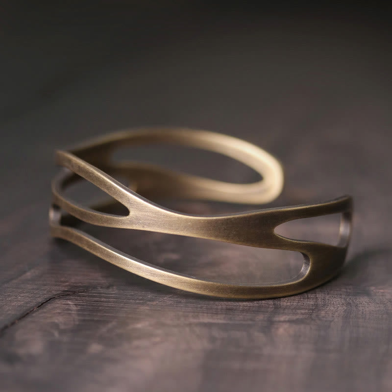 Brazalete ajustable con Buddha Stones , brazalete ajustable de cobre y latón curvado Vintage