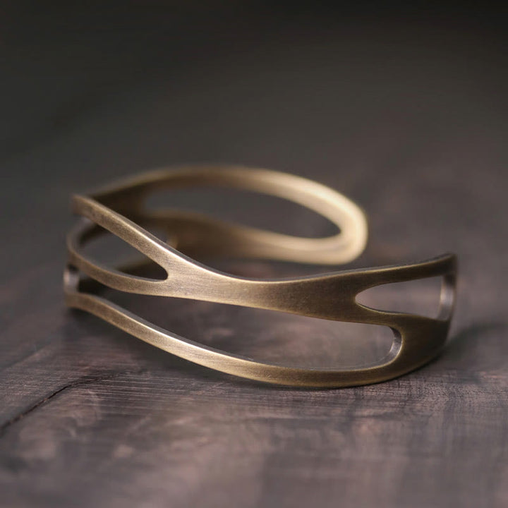 Brazalete ajustable con Buddha Stones , brazalete ajustable de cobre y latón curvado Vintage