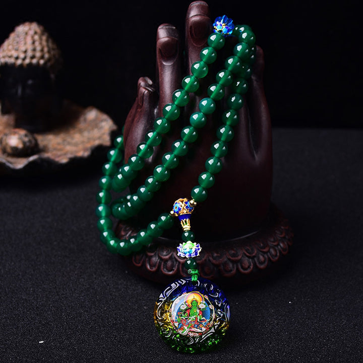 108 cuentas de Mala, ágata verde Natural, Bodhisattva, pulsera con dijes de manifestación de Tara Verde
