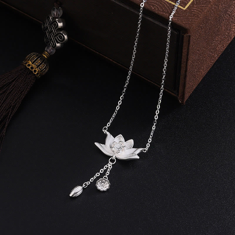 Colgante de collar de iluminación tallada con vaina de flor de loto de plata de ley 999 con Buddha Stones - image 1
