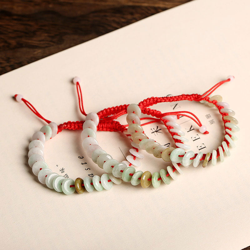 Pulsera de protección de hilo rojo de la suerte de jade redondo natural con Buddha Stones