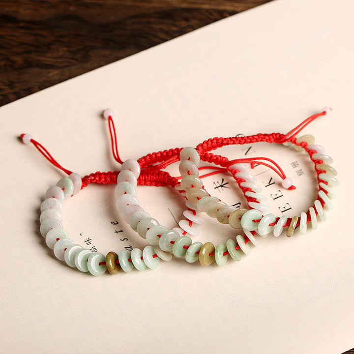 Pulsera de protección de hilo rojo de la suerte de jade redondo natural con Buddha Stones