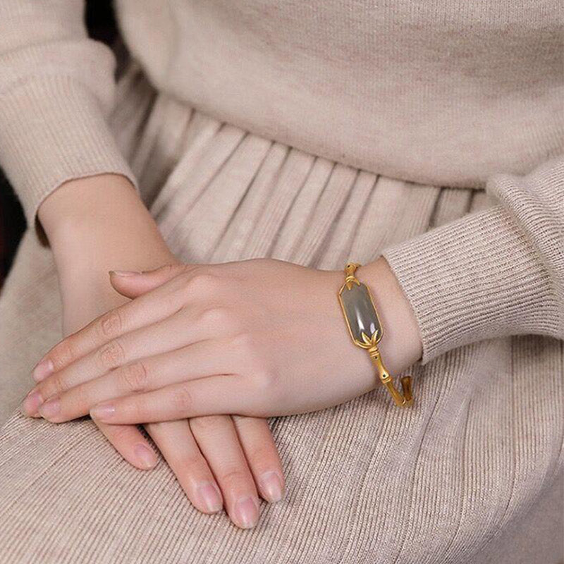 Pulsera de la suerte de jade blanco de plata de ley 925 con Buddha Stones, brazalete ajustable