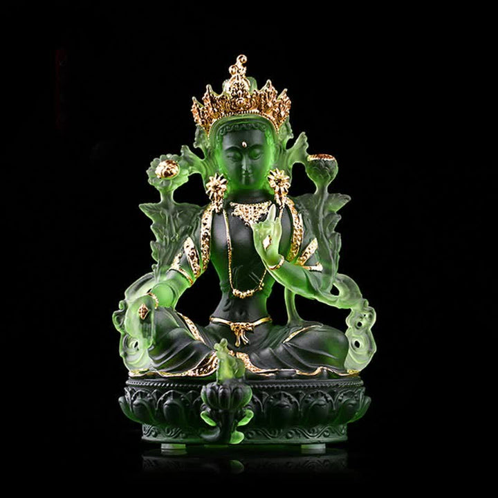 Bodhisattva Tara Verde hecho a mano Liuli Crystal Art Piece Protección Hogar Oficina Estatua Decoración
