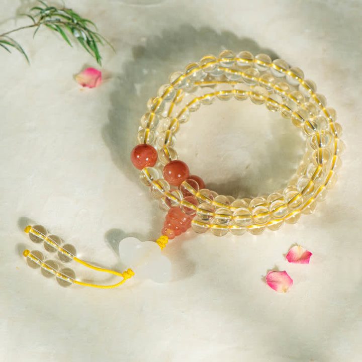108 cuentas Mala de plata de ley 925, citrino Natural, ágata roja, Jade blanco, pulsera con dijes de prosperidad