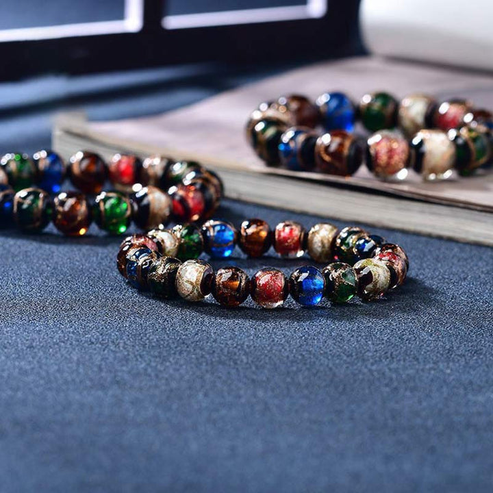 Pulsera de la suerte con cuentas de cristal de Liuli de colores y Buddha Stones