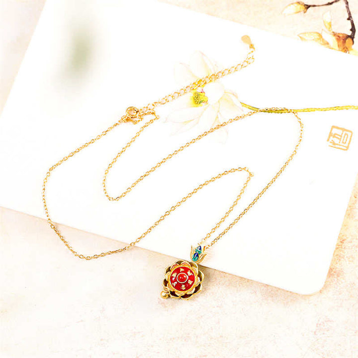 Colgante de plata de ley 925 con rueda de oración de loto del Tíbet y ágata roja - image 9