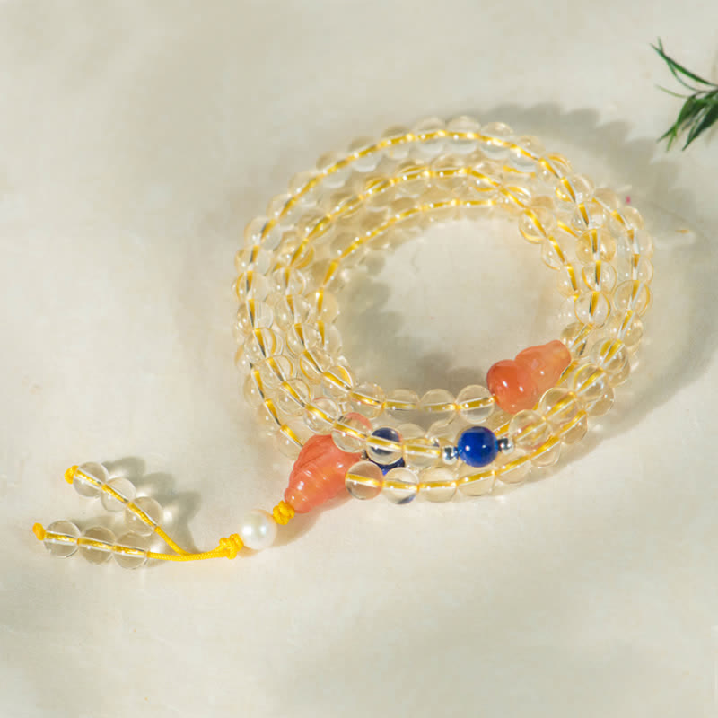 108 cuentas Mala de plata de ley 925, citrino Natural, ágata roja, Jade blanco, pulsera con dijes de prosperidad
