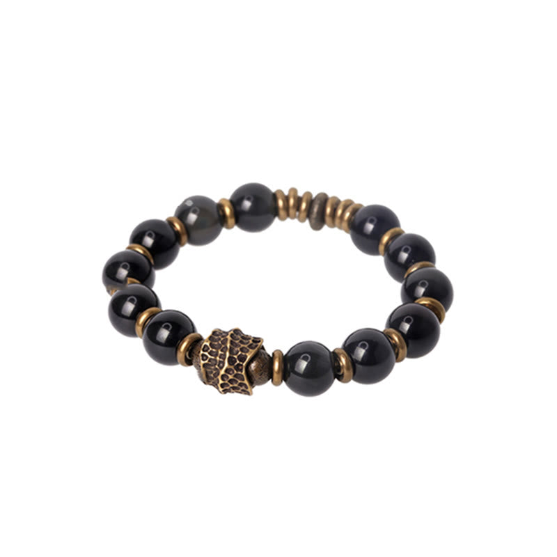 Pulsera curativa de amor de cobre y obsidiana arcoíris con Buddha Stones