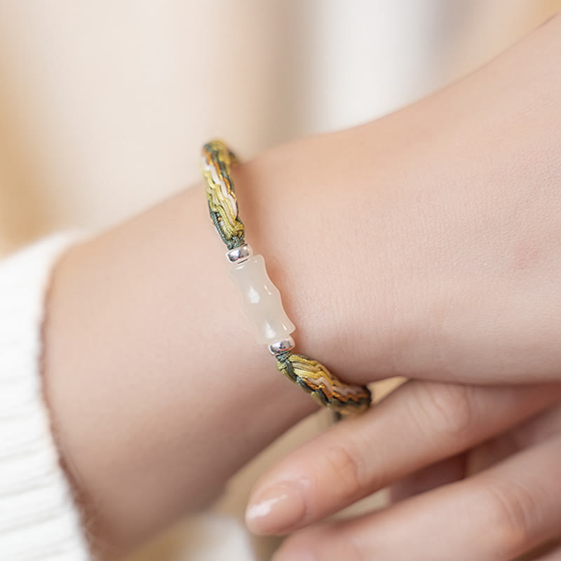 Pulsera de cuerda de fuerza de suerte y riqueza con nudo de reencarnación de bambú blanco