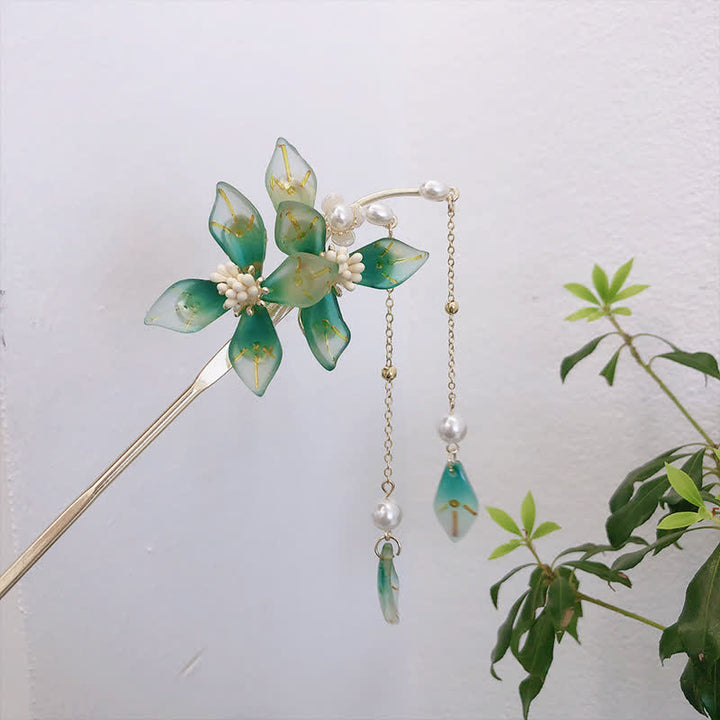 Flor Hoja Perla Paz Borla Horquilla