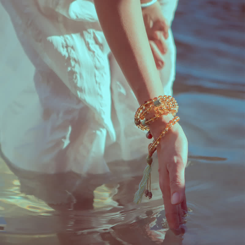 108 cuentas Mala de plata de ley 925, citrino, sándalo, turquesa, protección, pulsera de prosperidad