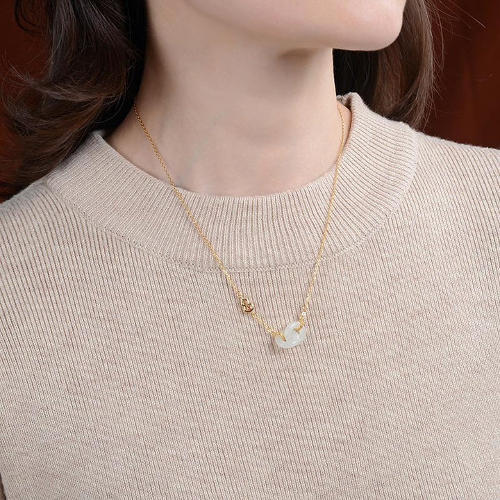 Collar con colgante de cadena de plata de ley 925 con Buddha Stones , redondo, jade, suerte y prosperidad