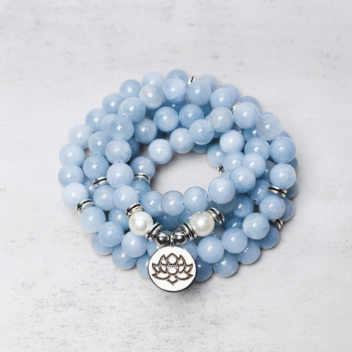 Pulsera curativa de aguamarina con cuentas Mala de 108 Buddha Stones