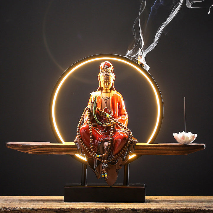 Buddha Stones Buda Avalokitesvara Cerámica Loto Relajación Quemador De Incienso Decoración