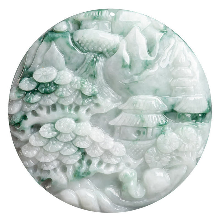 Collar de cadena de abundancia de jade con paisaje de montaña de Buddha Stones