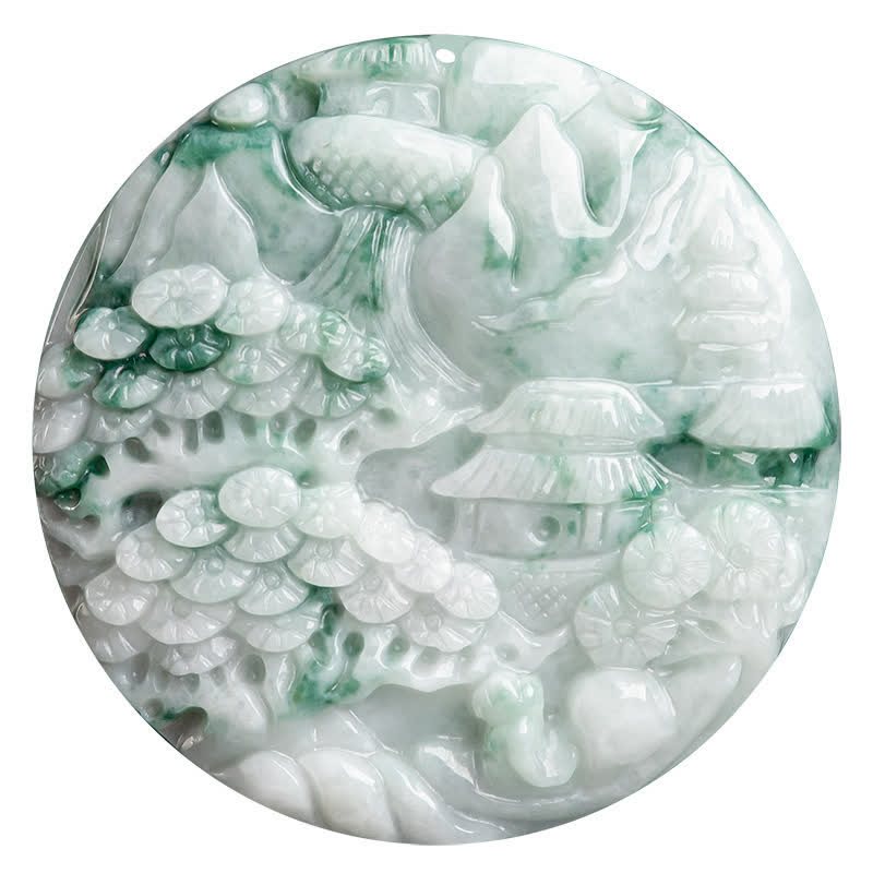 Collar de cadena de abundancia de jade con paisaje de montaña de Buddha Stones